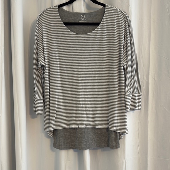 New York & Company Gray Stripe Layered Long Sleeve Tunic Top Shirt Womens Medium - Picture 4 of 14